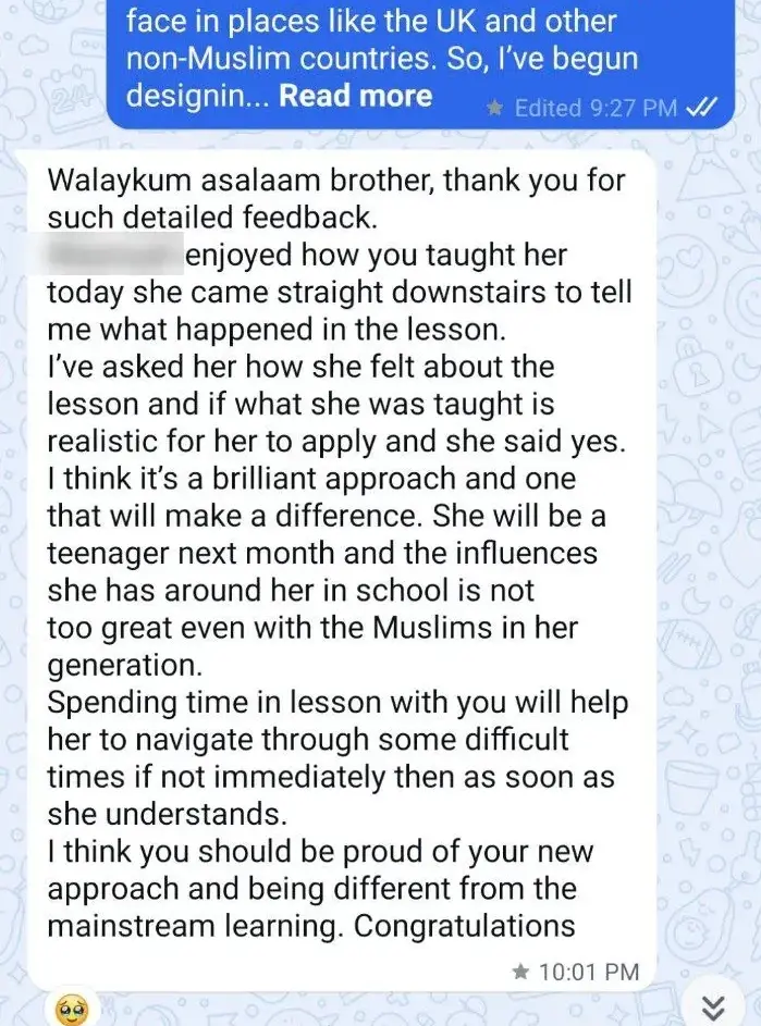 Parent feedback WhatsApp screenshot WP-04
