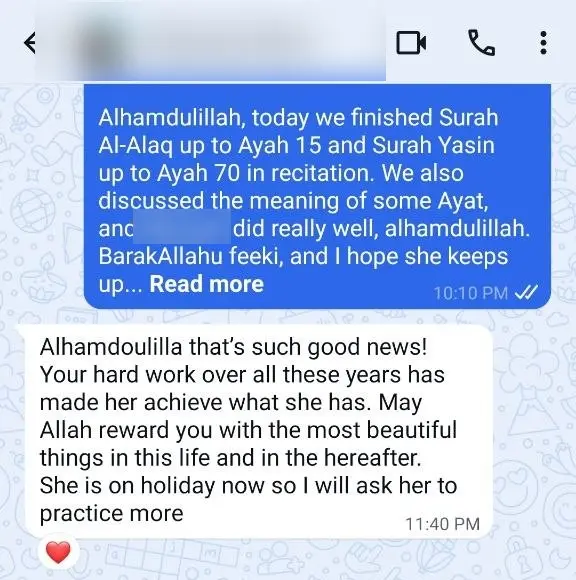 Parent feedback WhatsApp screenshot WP-07